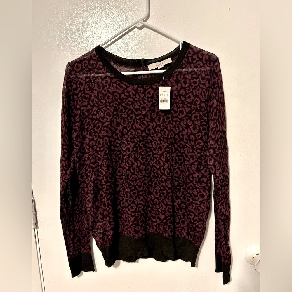 Loft Burgundy Leopard Crew Neck